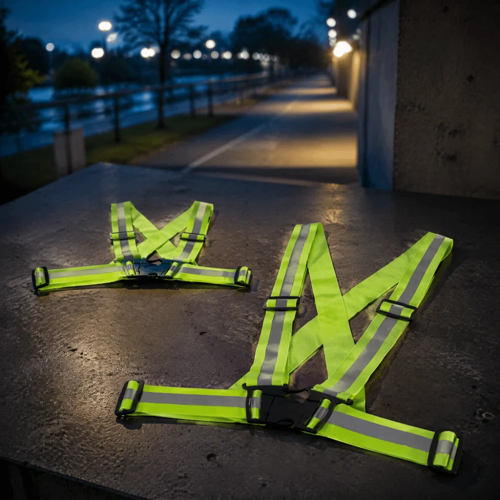 2pcs Adjustable Strap Reflective Safety Vest Green Color Unisex Design High Visibility Vest Elastic Band Warning Safety Vest