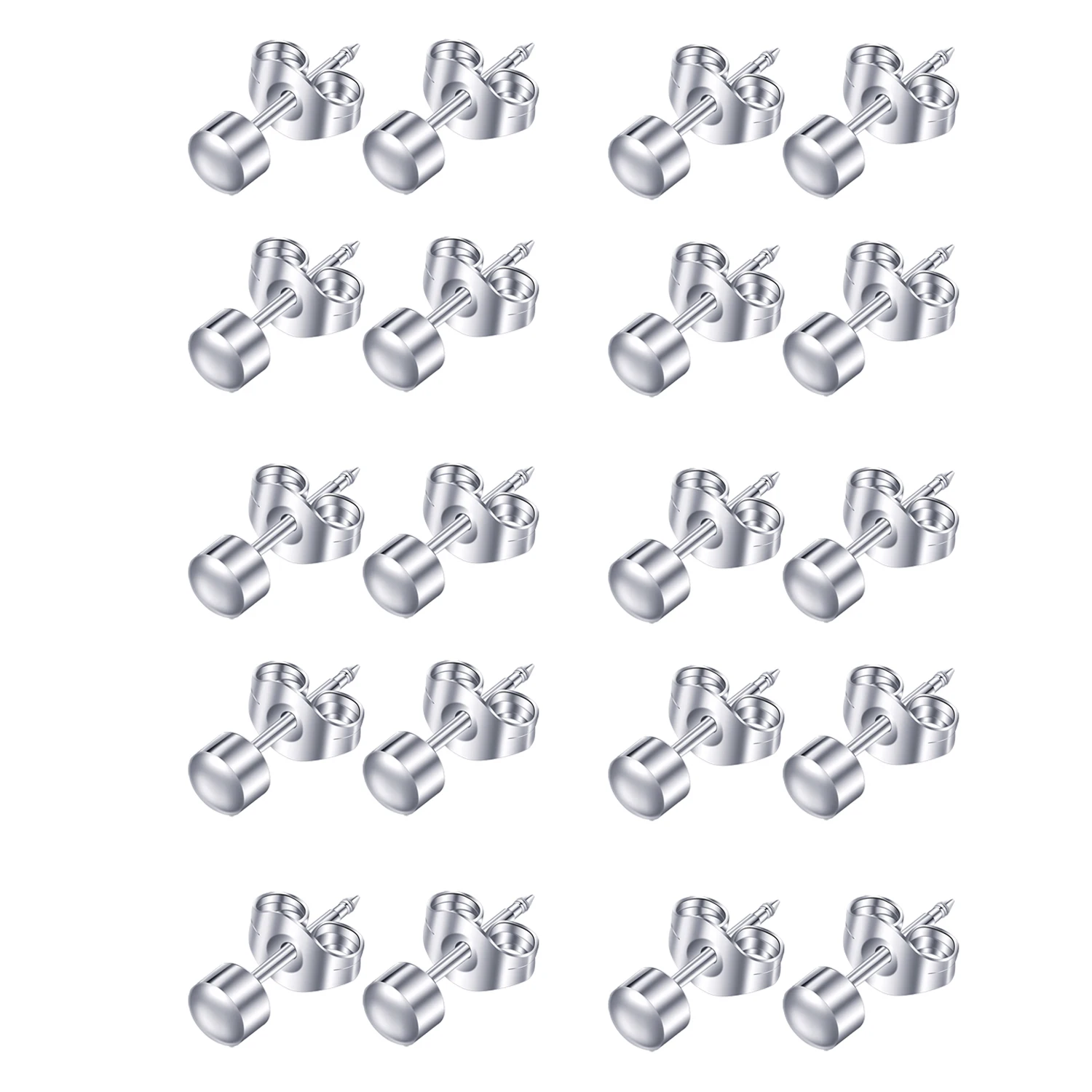 10 Pairs Stainless Steel Stud Earrings, Hypoallergenic