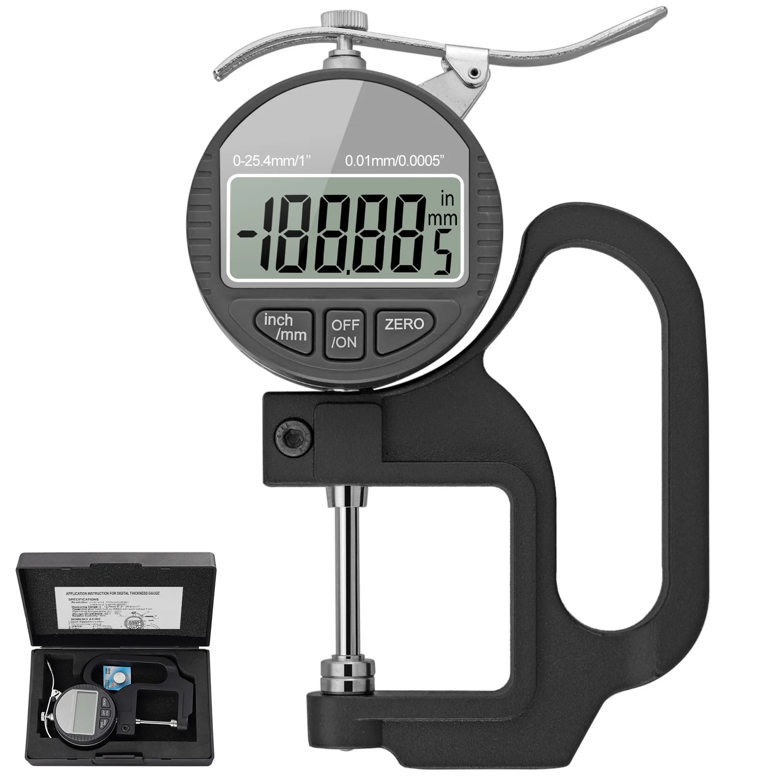 

Portable Digital Thickness Gage Gauge 0-25.4mm Range 0.01/0.0005'' Micrometer Inch/Metric Electronic Percentage Thickness Meter