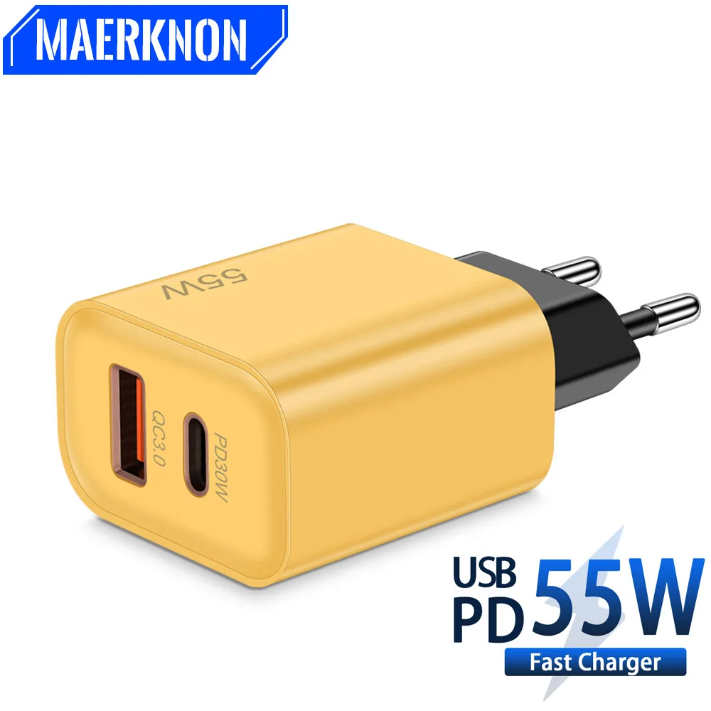 

55W USB Charger Dual Ports PD Type C Wall Charger Phone Adapter Quick Charge For iPhone 14 13 Xiaomi Samsung Fast Charge Charger