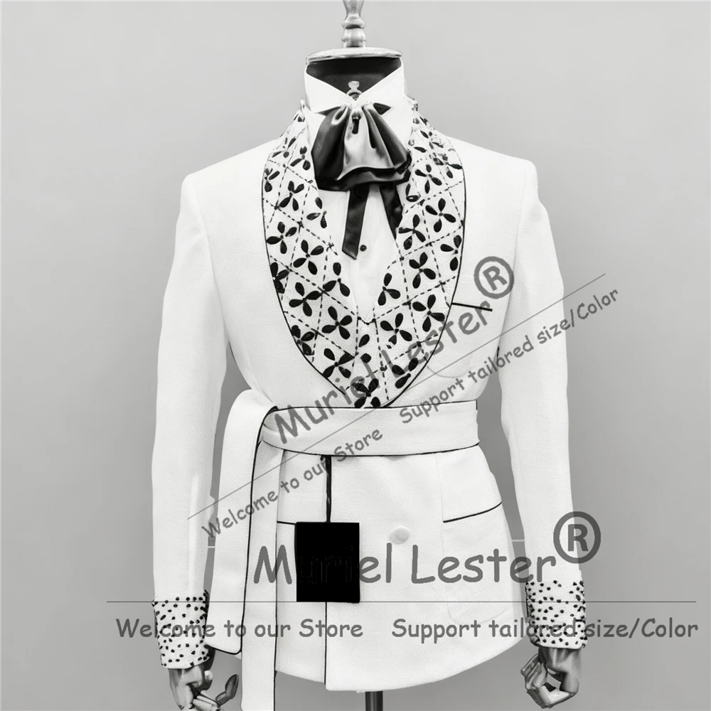 

Brilliant Diamond Beaded Suit Men Slim Fit 2 Piece Set Shawl Lable Prom Blazers Customized Banquet Groom Wedding Tuxedos Luxury