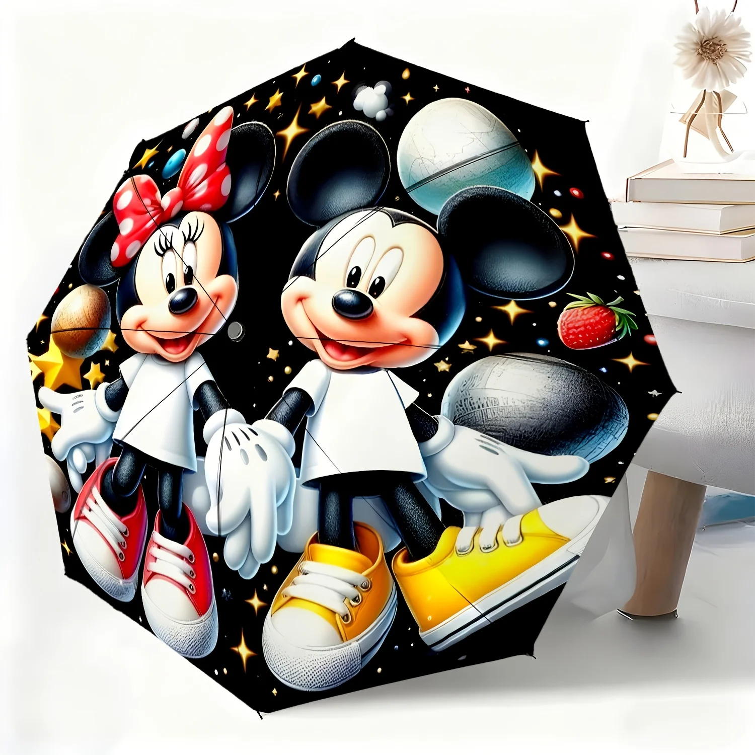 

Автоматический зонт с изображением Микки и Минни Диснея, 1 шт., всепогодный складной зонт для любых случаев, портативный дорожный зонт