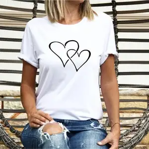 

Футболка с двумя сердечками, женская крутая трендовая летняя модная футболка, мягкая футболка с круглым вырезом и принтом, новый стиль, женская одежда с короткими рукавами