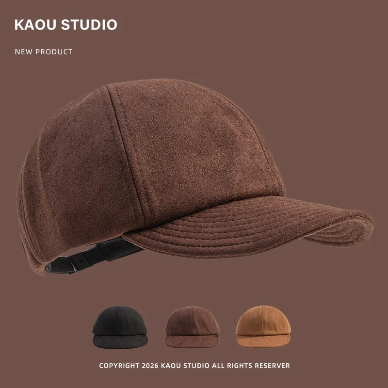 Einfache, einfarbige Retro-Baseballkappe aus Wildleder mit weichem Schirm für Herren und Damen, Herbst- und Winter-Freizeit-Warmkappe, verstellbare Trucker-Mütze – Detail 1