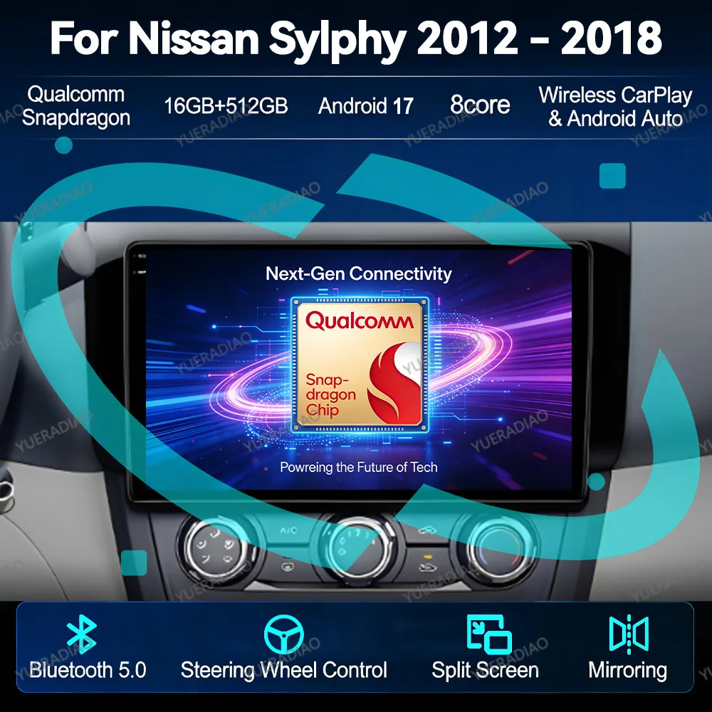 Android 17 Car Radio For Nissan Sylphy B17 Sentra 12 2010 - 2020 Multimedia Stereo Video Player QLED 4G LTE 5G WIFI GPS NAVI BT