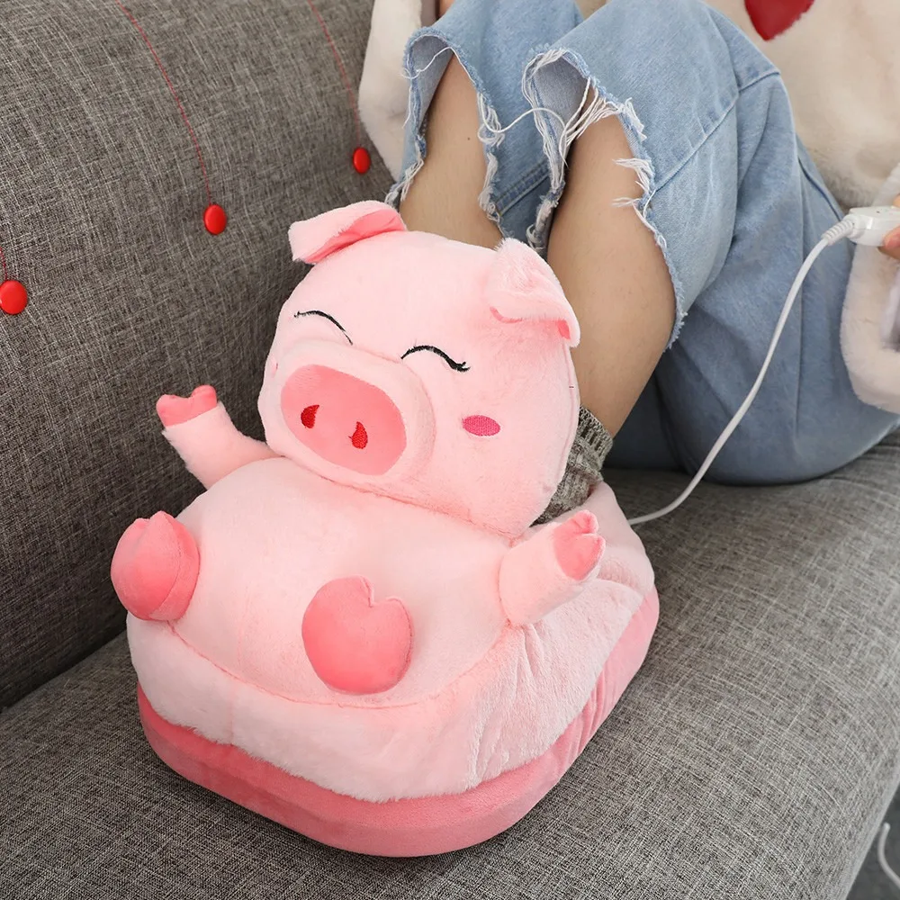 

Cartoon USB Foot Heated Warmer Shoes Portable Pink Pig Hamster Shape Feet Warmers Detachable with Electric Heating Pad