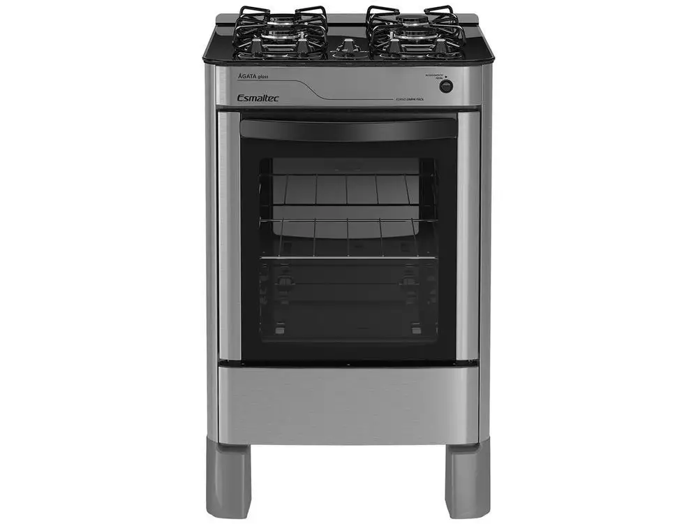 Stove 4 Kits Esmaltec Silver Glass Table Agata Glass - Bivolt