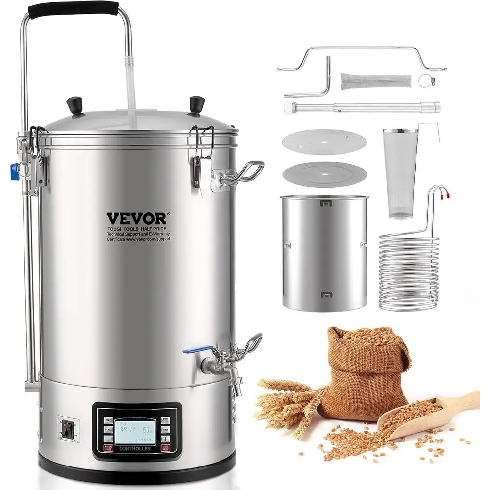 

Электрическая система для пивоварения, пивоваренная емкость 9,2 галлона/35 л, универсальная домашняя установка с насосом, устройство для замачивания и варки с панелью управления, автоматический/ручной режим, мощность 100-1800 Вт.