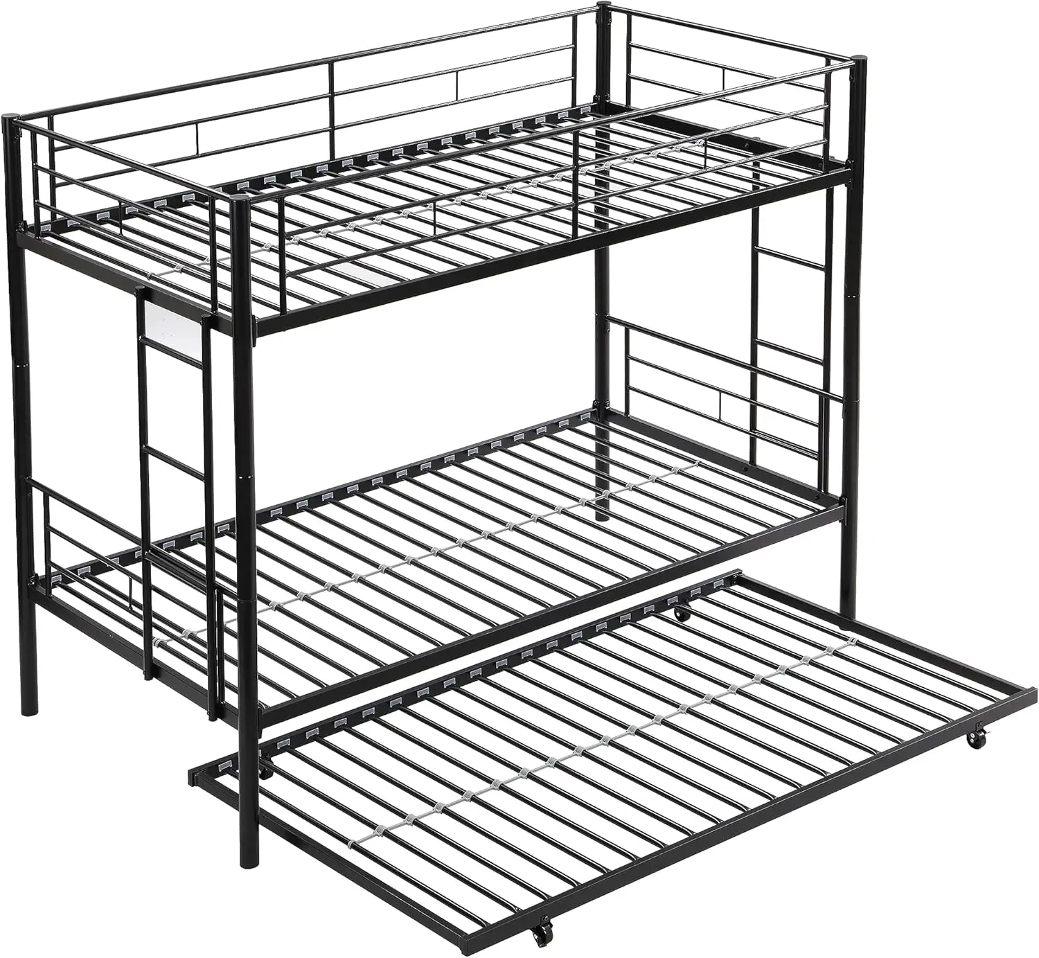 with Trundle,Twin Metal Bed Frame with 2 Ladder and Guardrails&Convertible Bunkbeds for Boys/Girls,Space Saving Design,No Spring