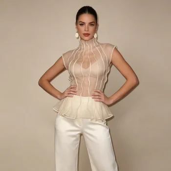 Nadia Sheer Wave Peplum Blouse