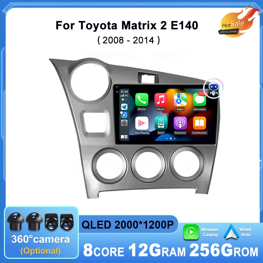 

Androd14 Wireless Carplay For Toyota Matrix 2 E140 2008 2009 2010 2011 2012 2013 2014 Car Radio Multimedia Player GPS Navigation
