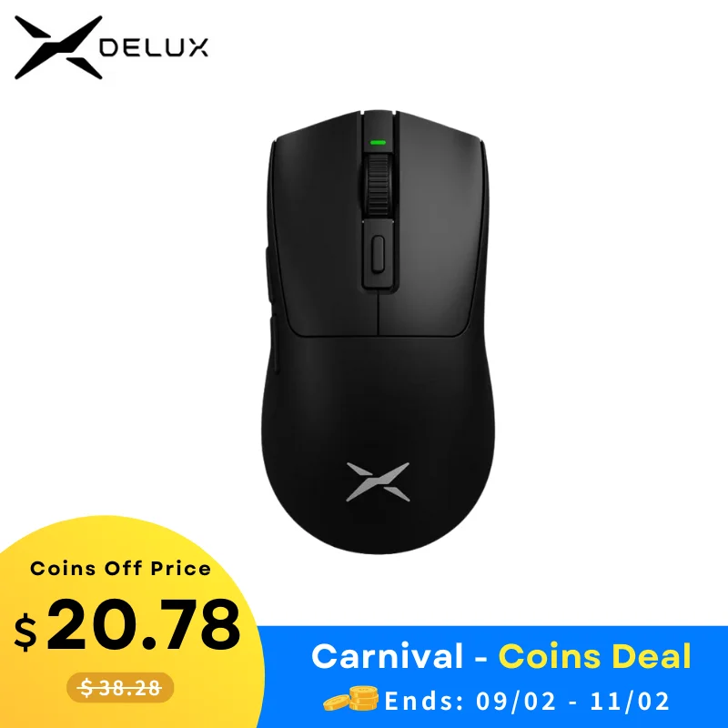 Delux M600 시리즈 무선 게임용 마우스 52g 경량 2.4G 듀얼 모드 연결 PC 게이머용 26000DPI 매크로 충전...