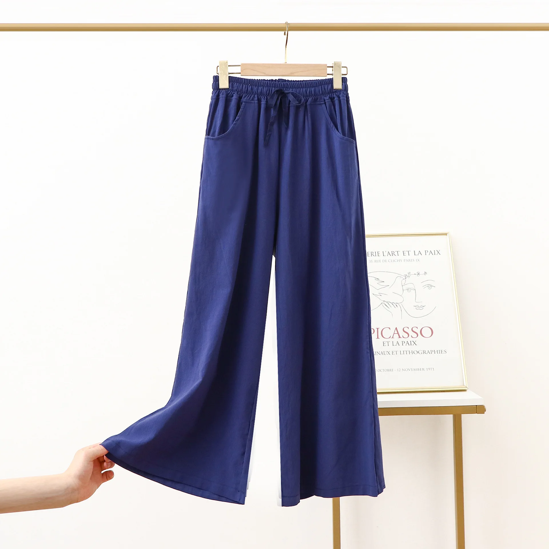 Summer Pajama Pants Women Outside Wear Home Wear Trousers Cotton Linen Wide-leg Pants Female Solid Color Pantalones De Mujer