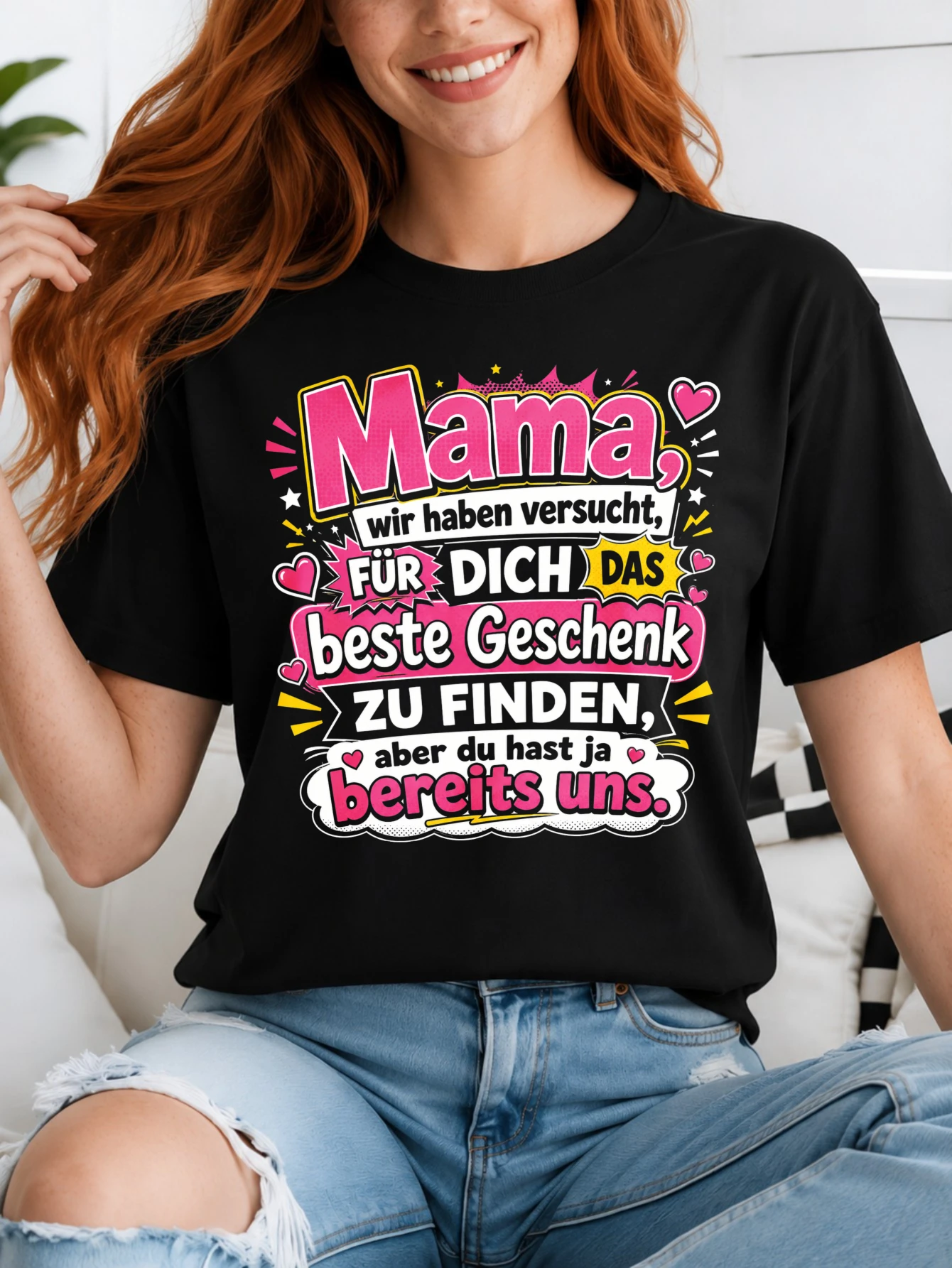 Mama Und Tochter vintage fist bump artwork with hearts laurel branches ribbons and heartfelt German  Unisex All T-Shirt