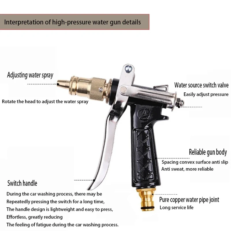 Gardening Cleaning Tool High Pressure Car Wash Water Gun Head All Copper Nipple Interface Water Gun Garden