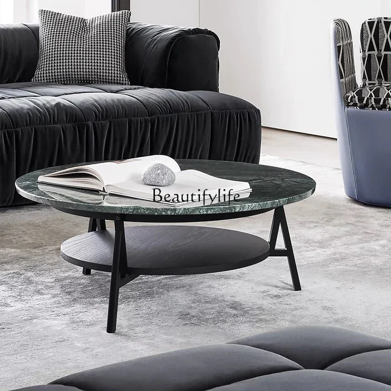 

45Natural Marble Coffee Table Round Living Room Small Apartment Household Double Layer Round Coffee Table