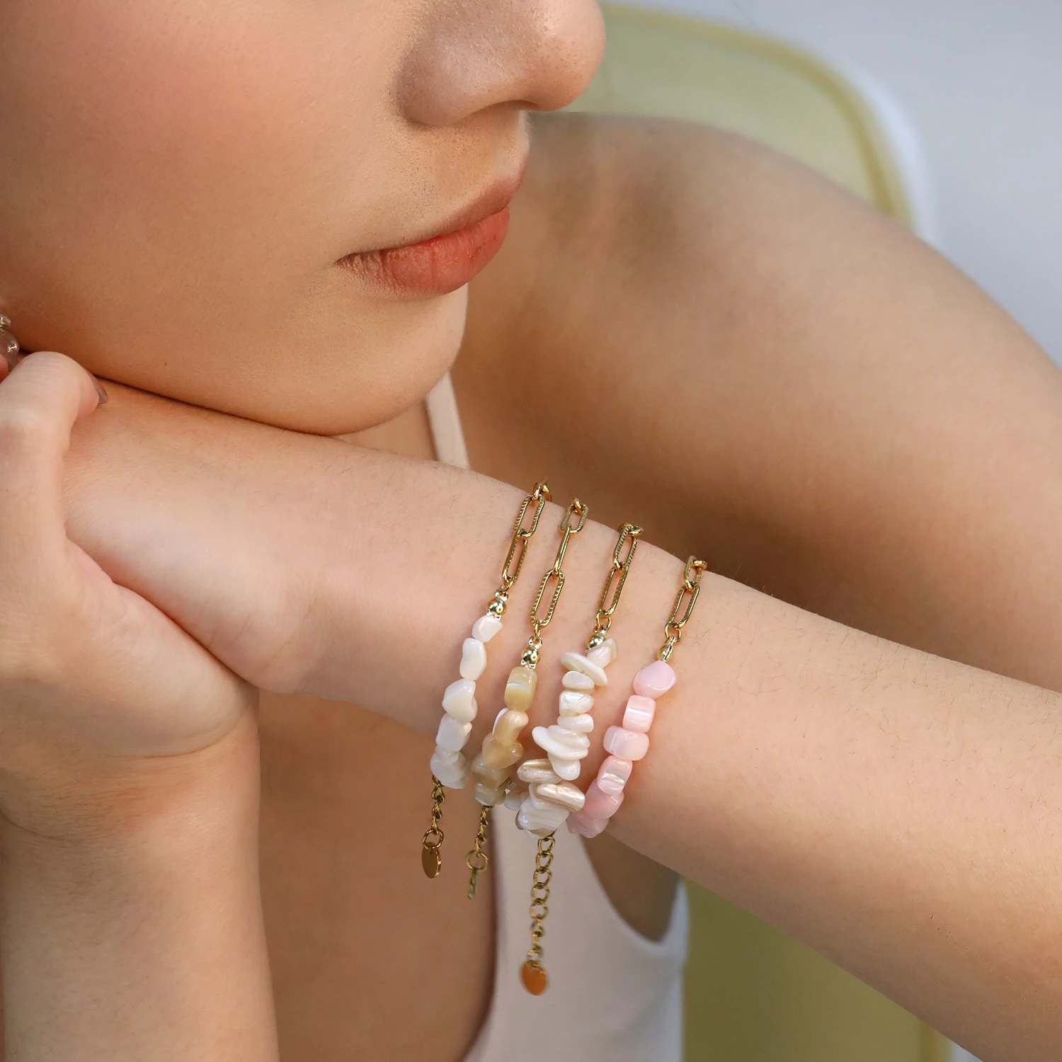 Bohemian Asymmetry Natural Stone Bracelet Jewelry for Women Daily Wear Stainless Steel Exquisite Seaside Bracelet Fashion Style