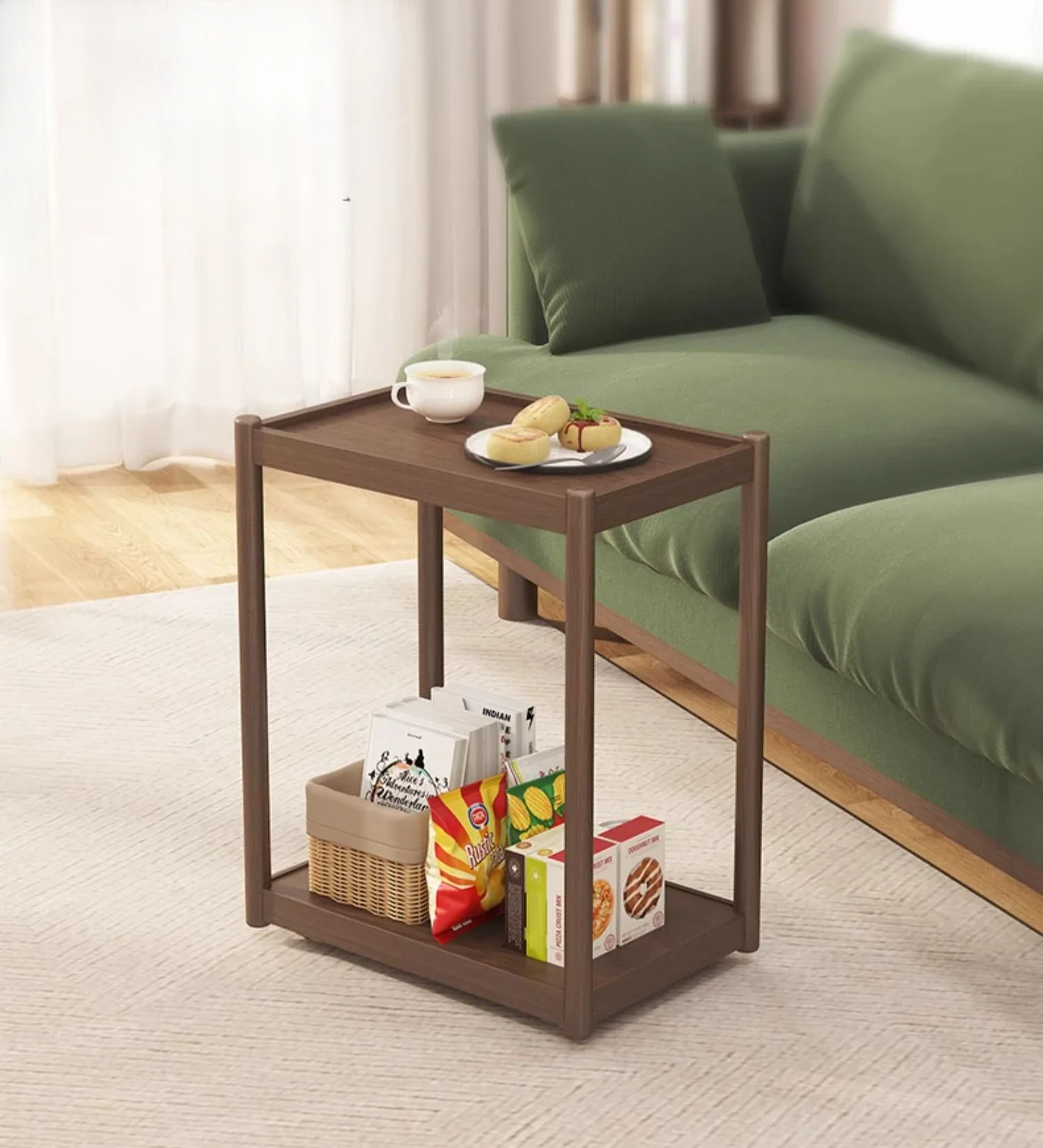 

Solid wood creative mobile coffee table living room very simple sofa corner small apartment