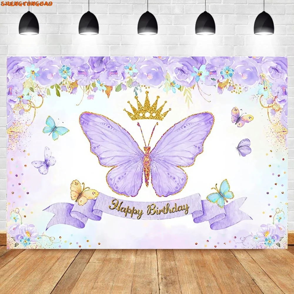 Cartoon Schmetterling Hintergrund Fotografie Mädchen Ersten Geburtstag Party Blume Gold Punkte Baby Dusche Foto Hintergrund Für Foto Studio