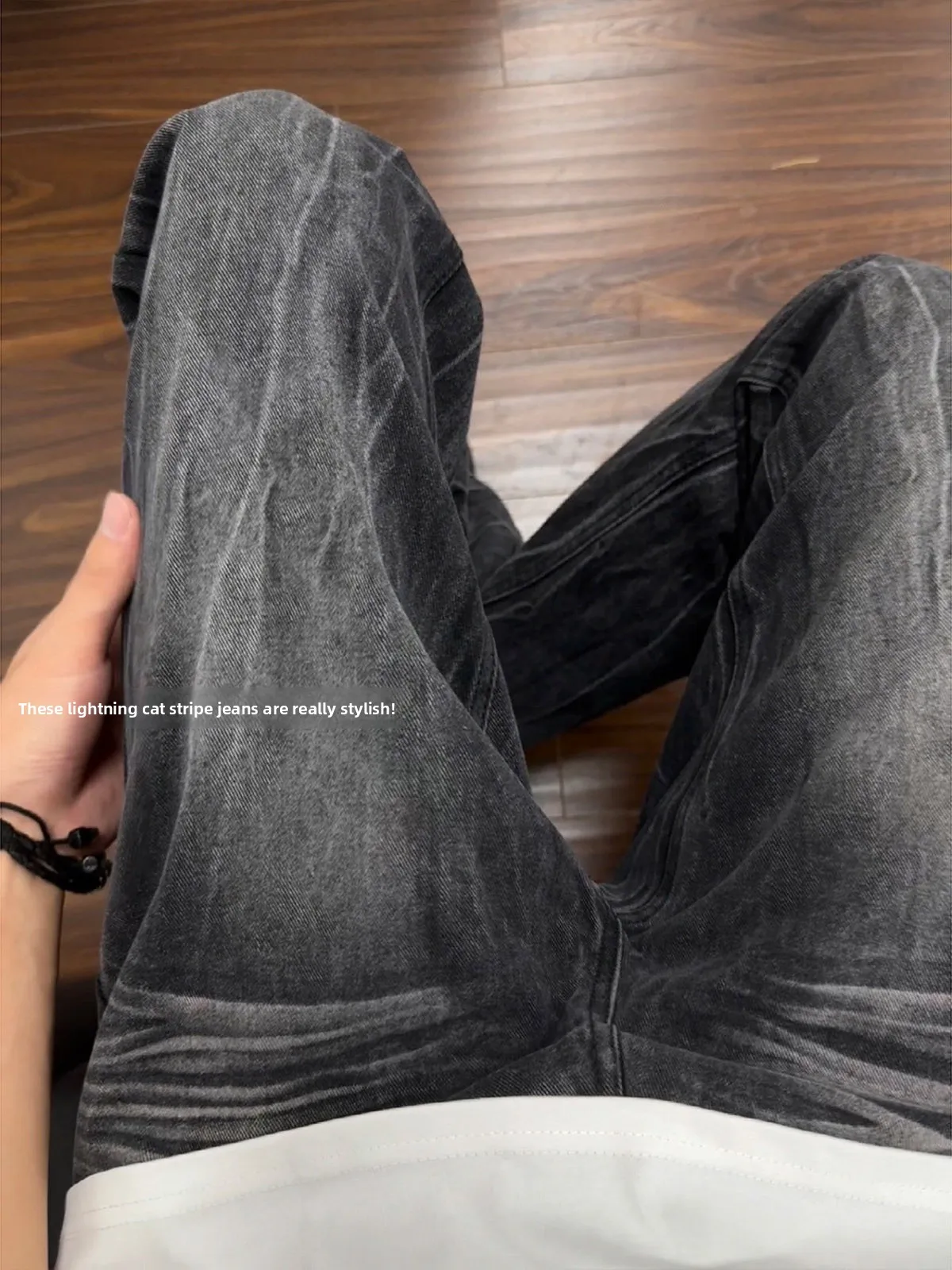 Retro Washed Lightning Denim Jeans Men's Slim Fit Skinny Pants Cleanfit Flared Legs Street Style Straight Leg Jeans