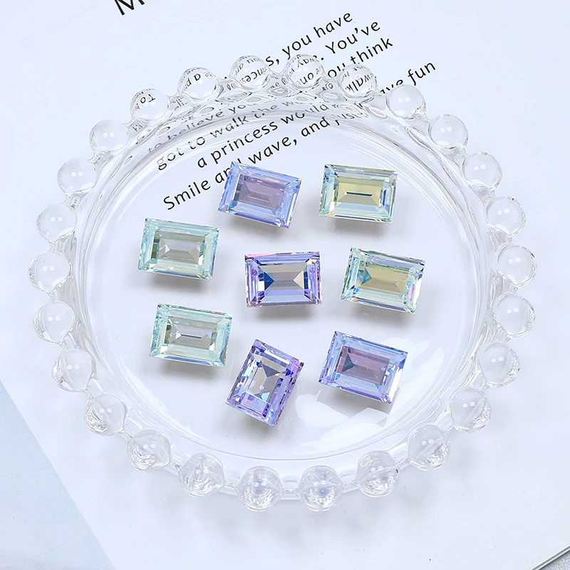 14x10mm Rectangle Shape Loose Rhinestone k9 Crystal Fancy Sone Garment Pointback Stone Shimmer Diamond For Nail Art Jewelry Bags