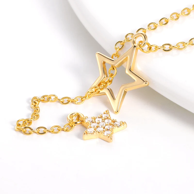 Gold Color Zircon Star Pendant Necklace for Women Classic Butterfly Cross Necklace Holiday Jewellery Gift Free Shipping