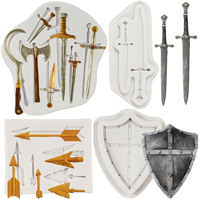 Sword Silicone Mold Axe Shield Feather Arrow Fondant For Chocolate Cake Decoration Cupcake Topper Candy Polymer Clay Resin