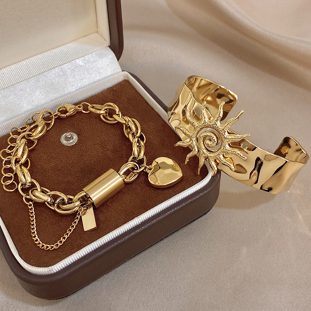 Greatera Armband in Sonnenform, gerollt, mit glatter Oberfläche, hochwertiges Edelstahl-Armband mit Herzanhänger, Kettenarmbänder für Frauen, Geschenke, neu