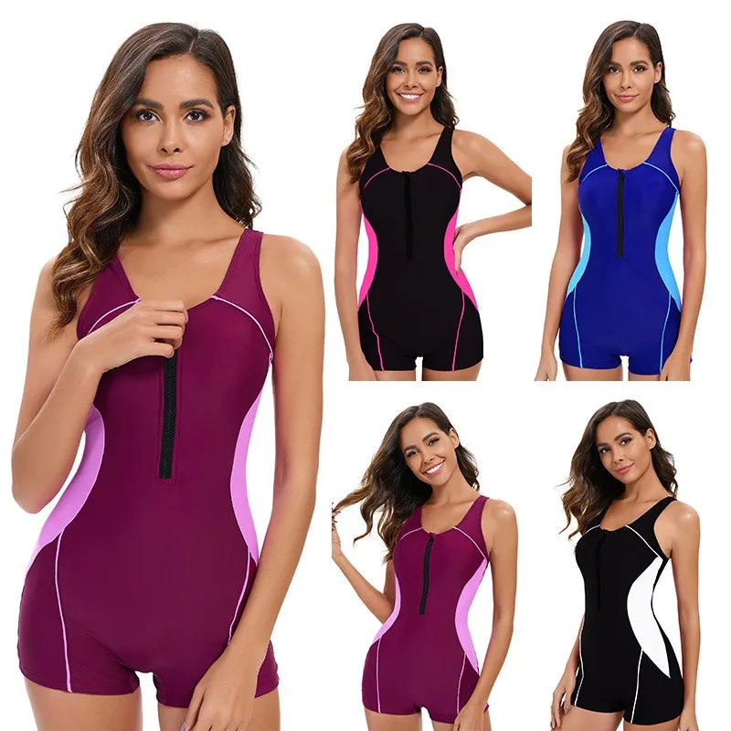 Women's Sleeveless Backless Color Block Tankini Swimsuit with Zipper – Trendy Tankinis for Women Dames Beachwear Tankini Woman