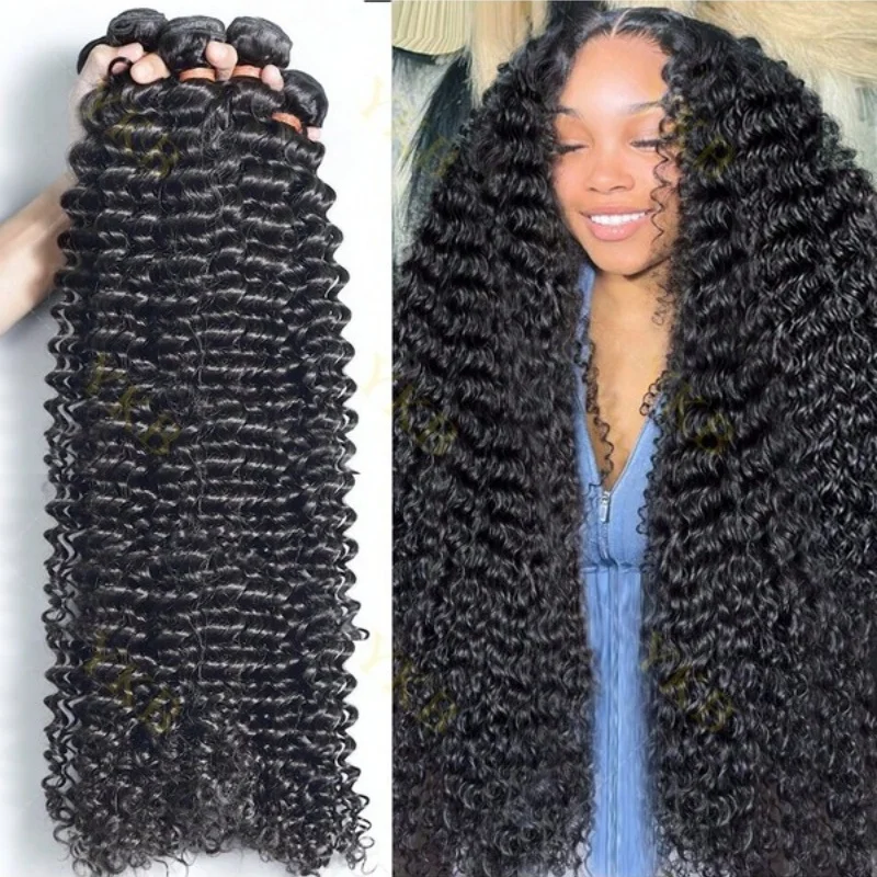 30 32 Polegada pacotes encaracolados cabelo humano kinky encaracolado feixes de cabelo humano 100% não processado cabelo virgem brasileiro trama dupla para mulher