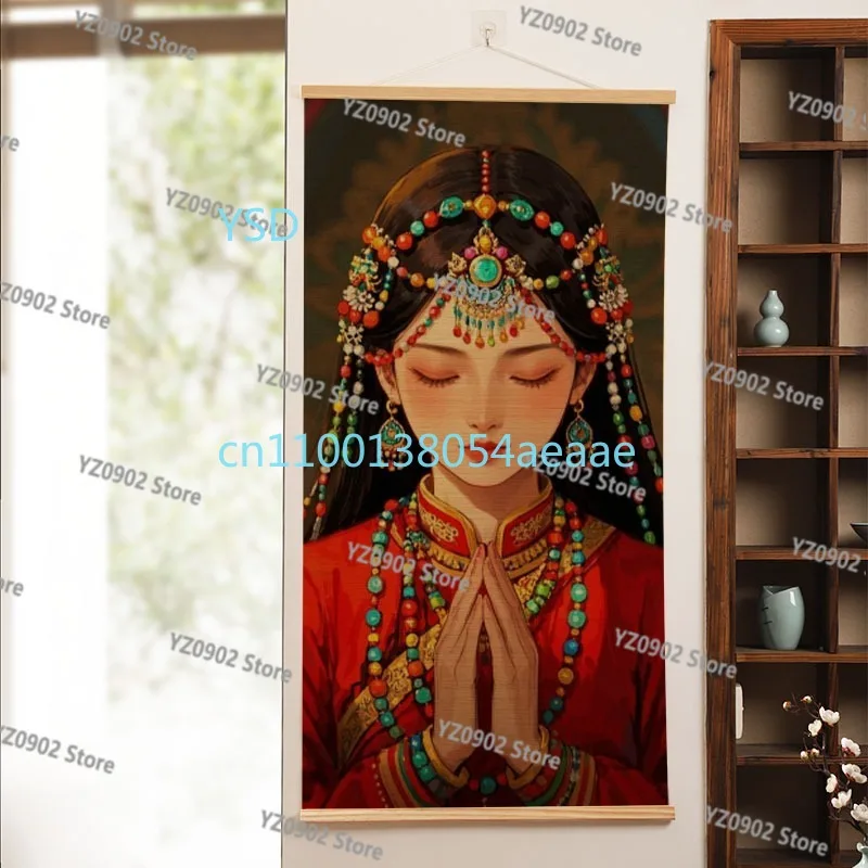 Elegant Chinese Bamboo Wall Art Traditional Devotional Figure Decor for Living Room Porch Study - Unique Asian Heritage Print