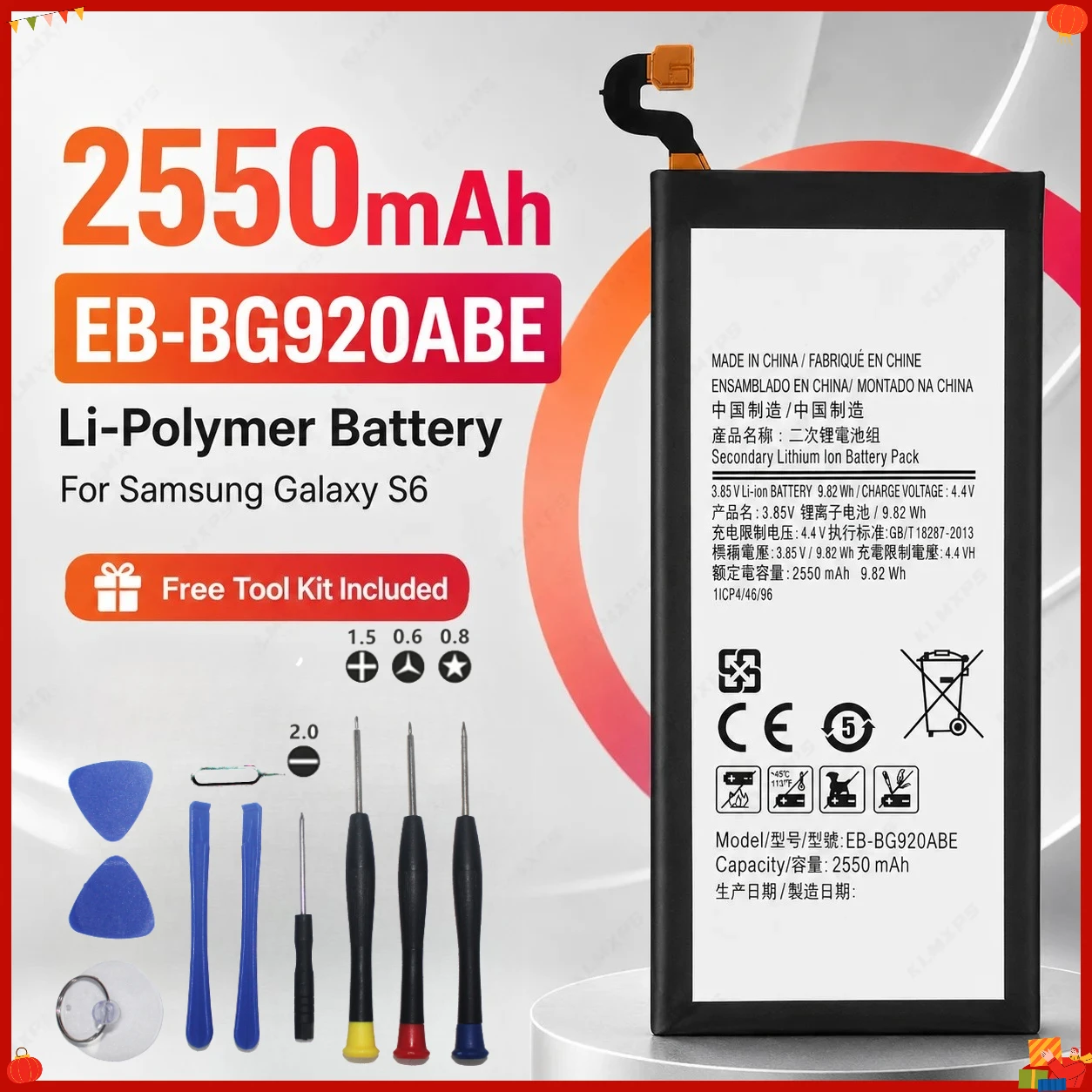 EB-BG920ABE 2550mAh High Capacity Battery for Samsung Galaxy S6 G9200 G920F G920V G920A G920T G920I G920W8 Free Tools