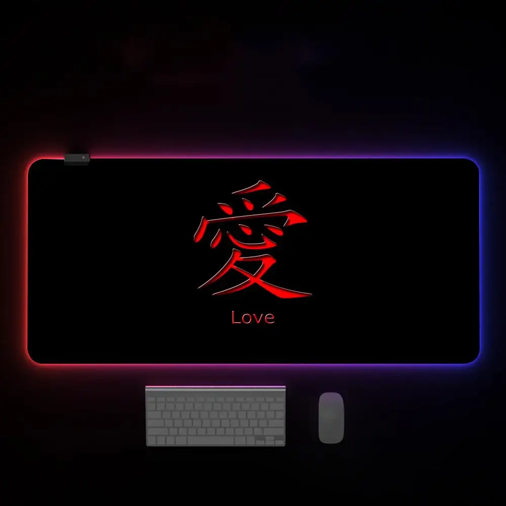 C-Chinese characteres Mouse Pad Mousepad Rgb  Mouse Pad 100x50cm Gaming Backlight Pc Accessories Gamer Keyboard Backlit Mat Desk