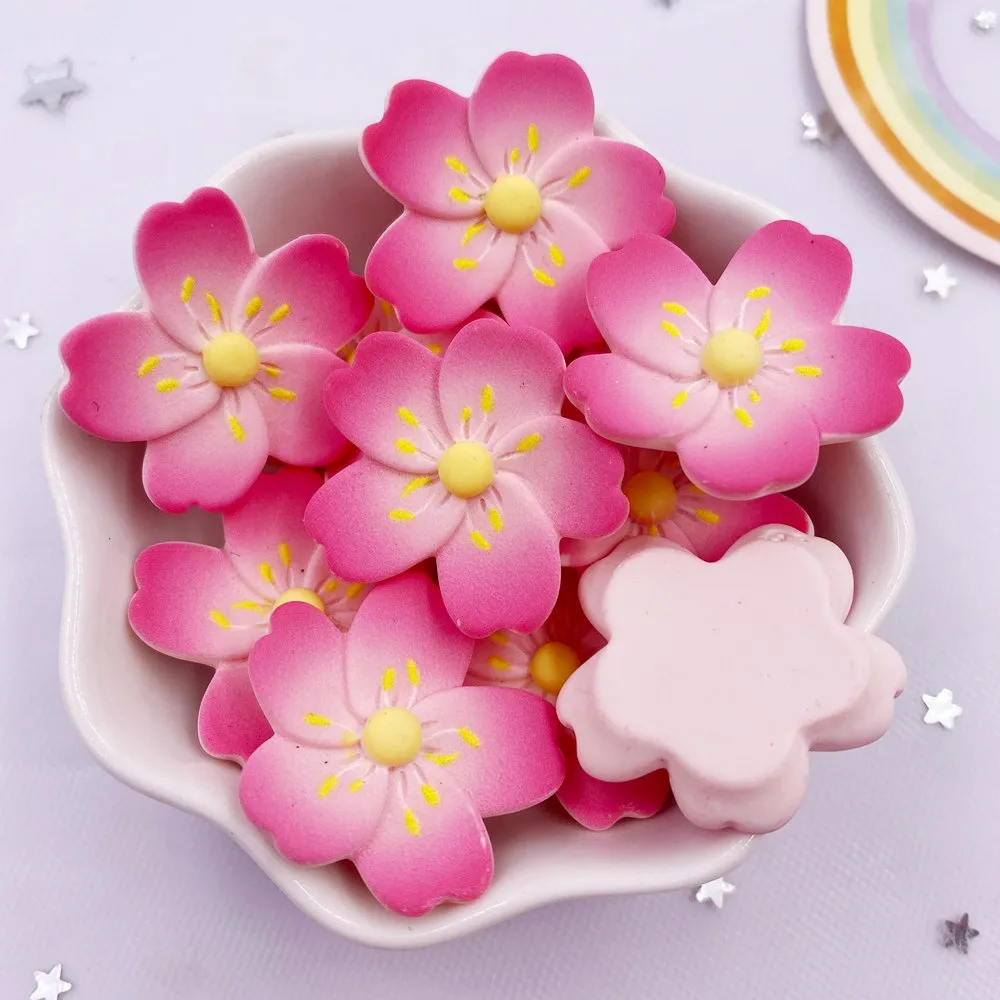 Resin Kawaii Colorful Painted Cherry Blossoms Lotus Flatback Stone Scrapbook Figurine 10PCS DIY Bow Decor Accessories Crafts OM4