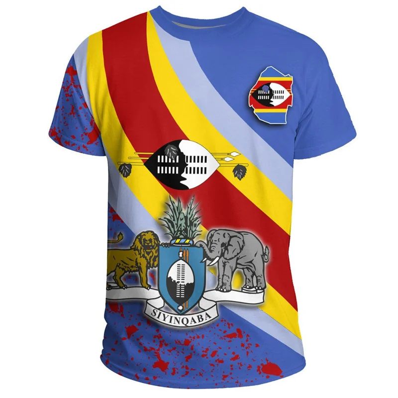 Hot Sale 3D Printed Eswatini T Shirt Coat Of Arms Pattern T-shirt For Men Leisure Street Short Sleeves Tops Oversized Tee Shirts