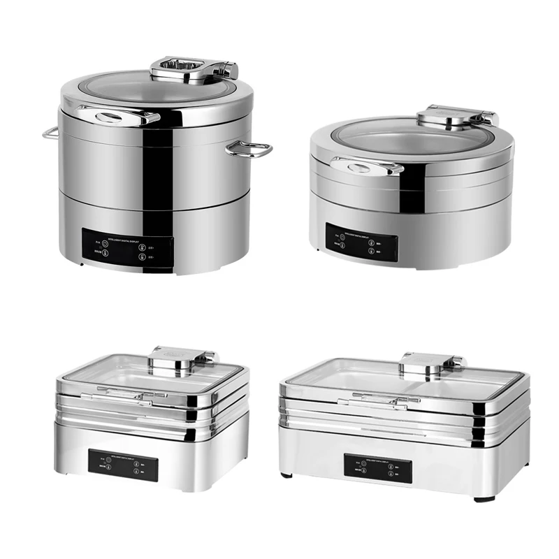 Factory Direct Sale 304 Stainless Steel Hydraulic Cover Electric Chafing Dish Food Display Heater Buffet Warmer Set