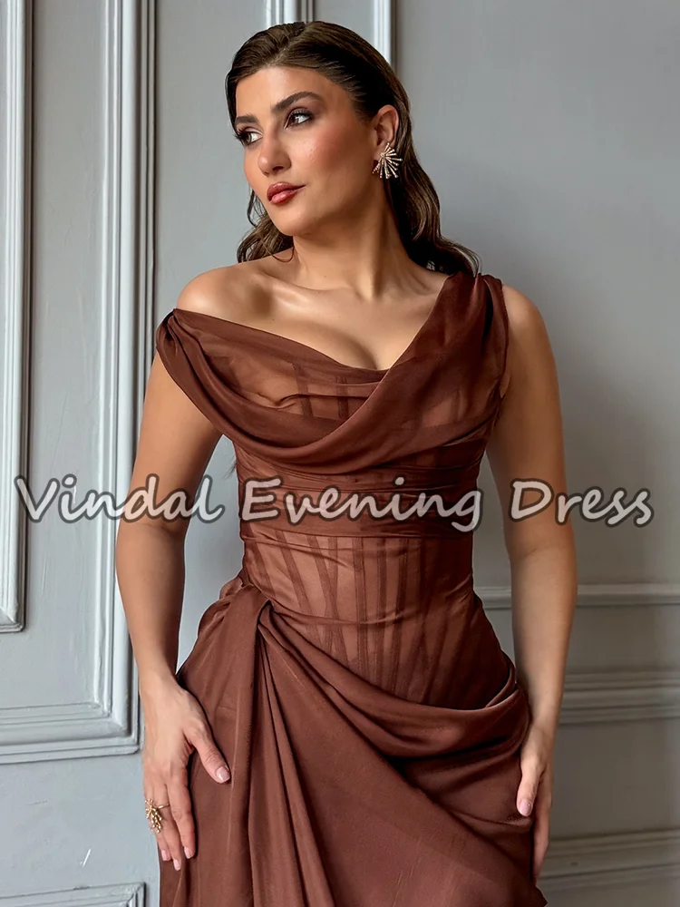 فستان سهرة بحورية البحر من الشيفون البني من Vindal للنساء ثنيات أنيقة فستان حفلات طويل مثير شفاف على الرغم من فستان الحفلات الرسمية حسب الطلب #3