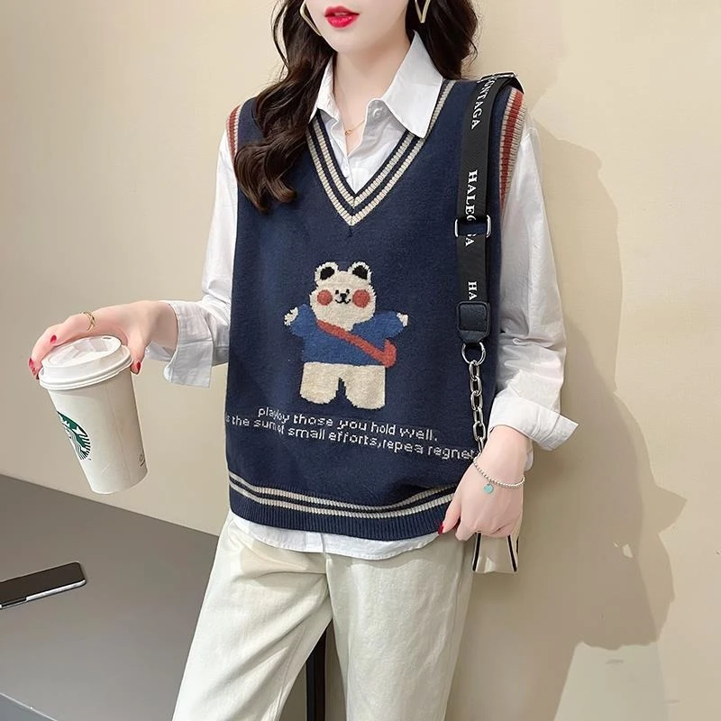 

Kawaii женский вязаный жилет элегантная одежда жилет повседневная верхняя одежда корейский стиль шерстяной эстетический пуловер Y2k женский свитер
