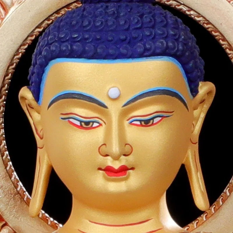 Tibetan Tantric Medicine Buddha Statue Ornament, Bronze-Gold Craft, for worship on the Buddhist altar, featuring the Glazed Ligh