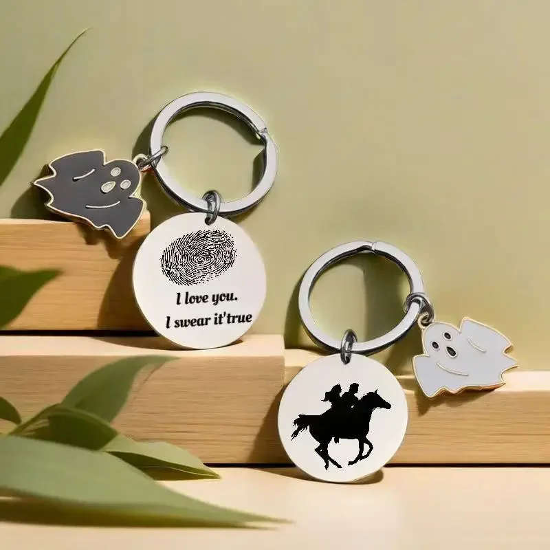 

New 1pc Personalized Keychain Halloween Theme Stainless Steel Metal Men's Car Key Ring Customized Name Cute Couple Accessories