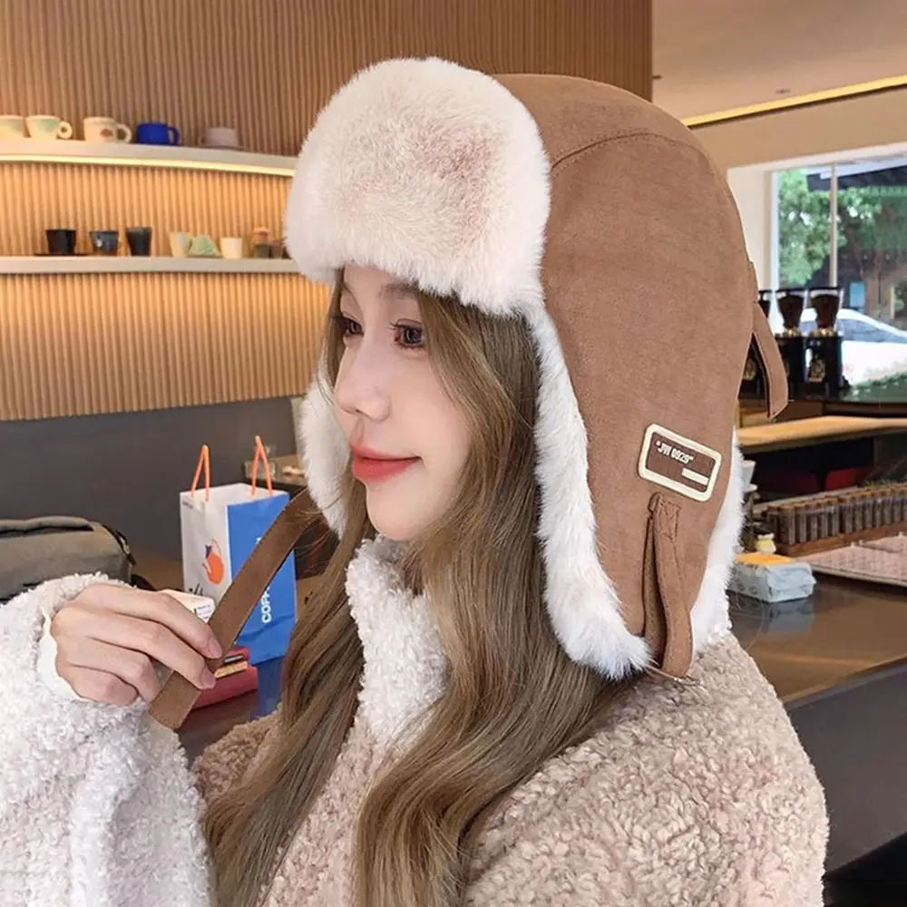 Gorro de bombardero para exteriores, gorro de piel Ushanka grueso a prueba de viento, gorro cálido con orejeras para hombres y mujeres