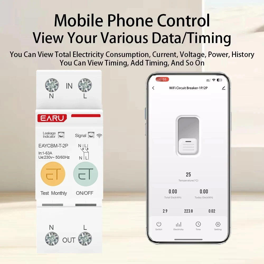1P 2P TUYA APP Zigbee WIFI Smart Energy Consumo energetico kWh Meter Interruttore automatico Relè temporale Interruttore Protezione tensione perdite