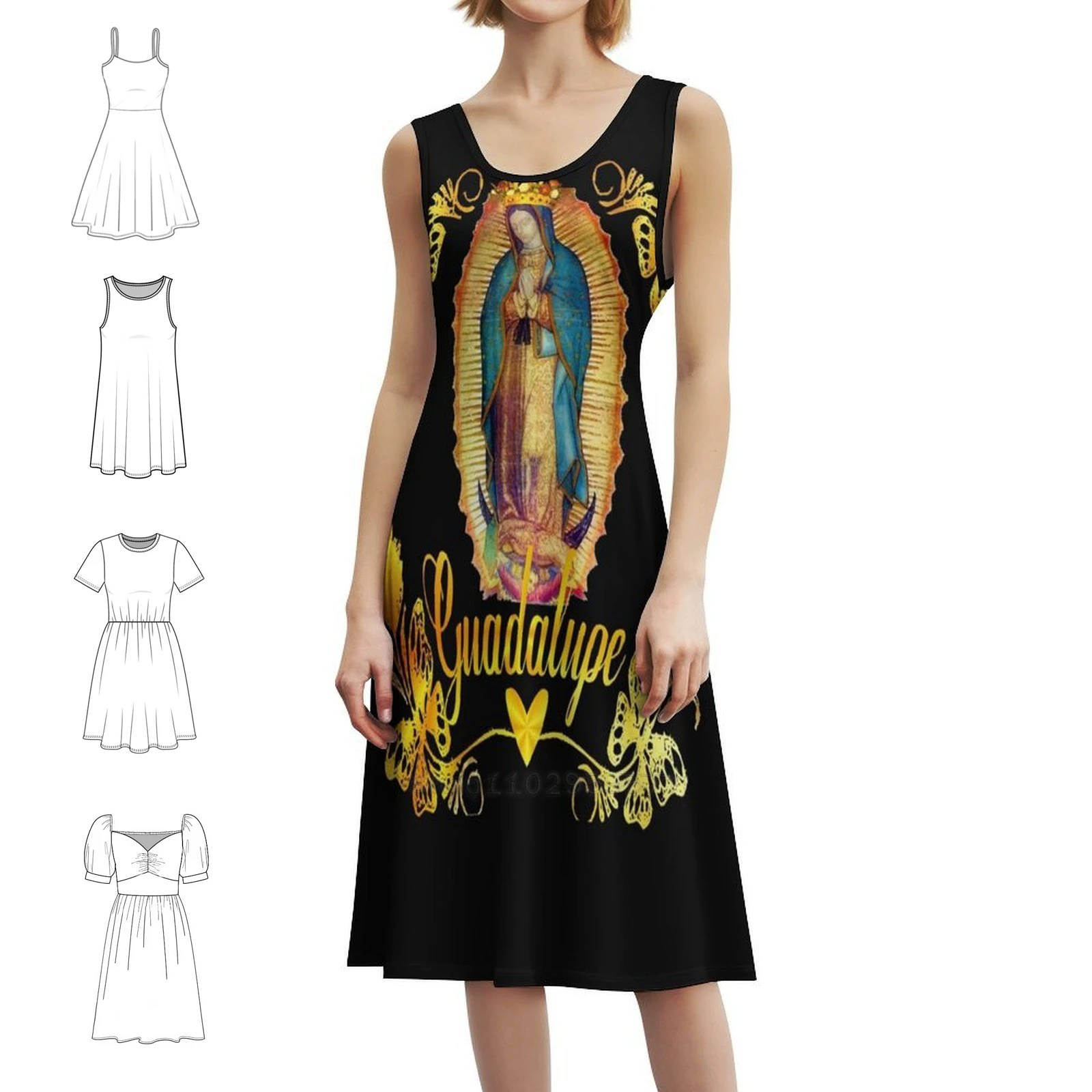 فستان سيدة غوادالوبي مريم العذراء المكسيكي المكسيكي على شكل قلب فستان أنيق للحفلات الصيفية للنساء غوادالوبينا