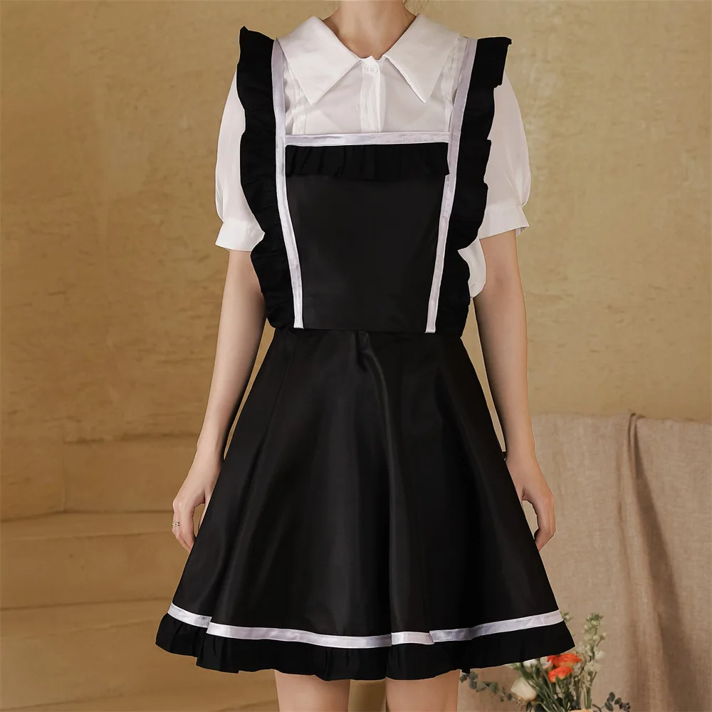 White waterproof kitchen apron oil proof ruffle edge cross back strap for household manicure work