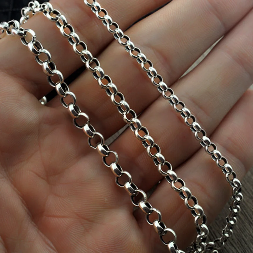 Unibabe Real Silver 3.5-5MM Thick Cross O Link Chain S925 Sterling Round Sweater Chain Necklace Man Woman Jewelry Gift