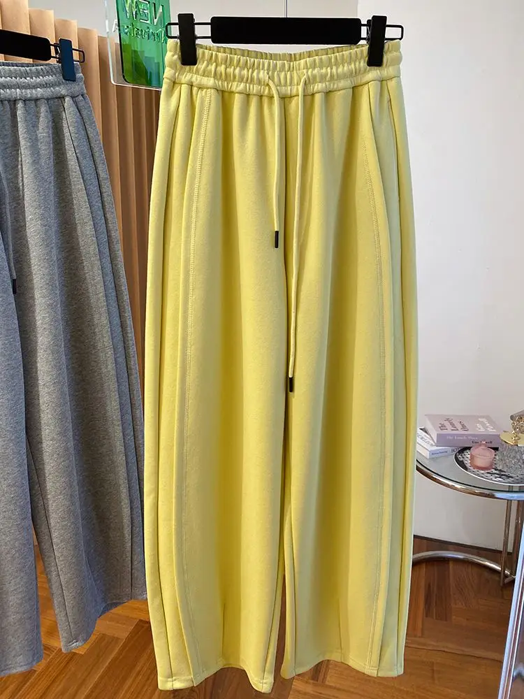 2024 Versatile Loose Casual Drawstring Straight Leg Wide Leg Pants For Women With High Waist And 9-point Sports Pants For Spring