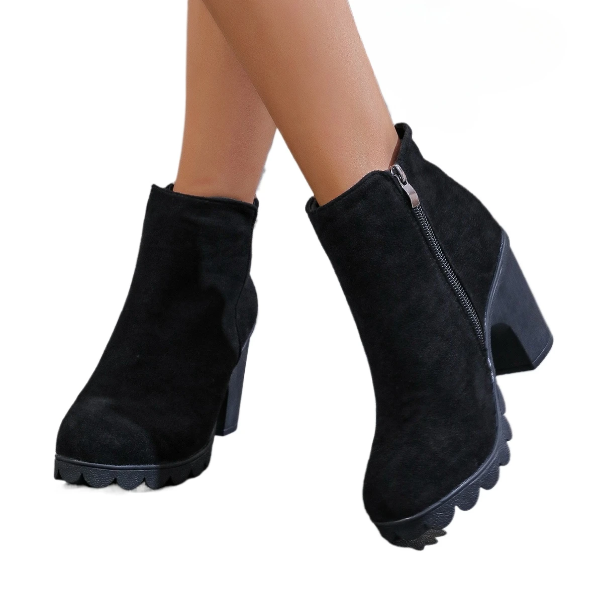 Bottes à plateforme en faux daim pour femmes, bottes de rinçage, talons hauts, couleurs unies, élégantes, concises, mode automne, neuves