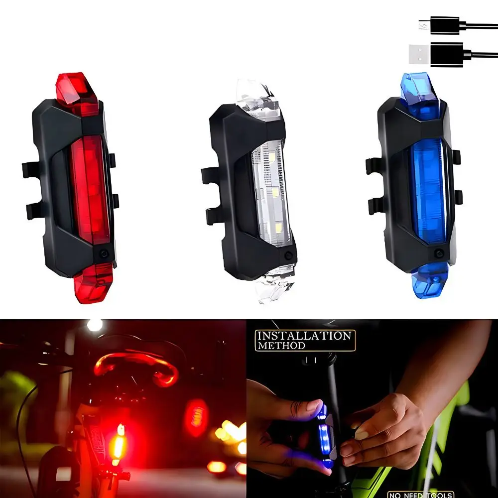 Fashion USB Rechargeable City Mountain Bike Bicycle Light Flashing Waterproof Rear Bicycle Light Colorful Safety Lights