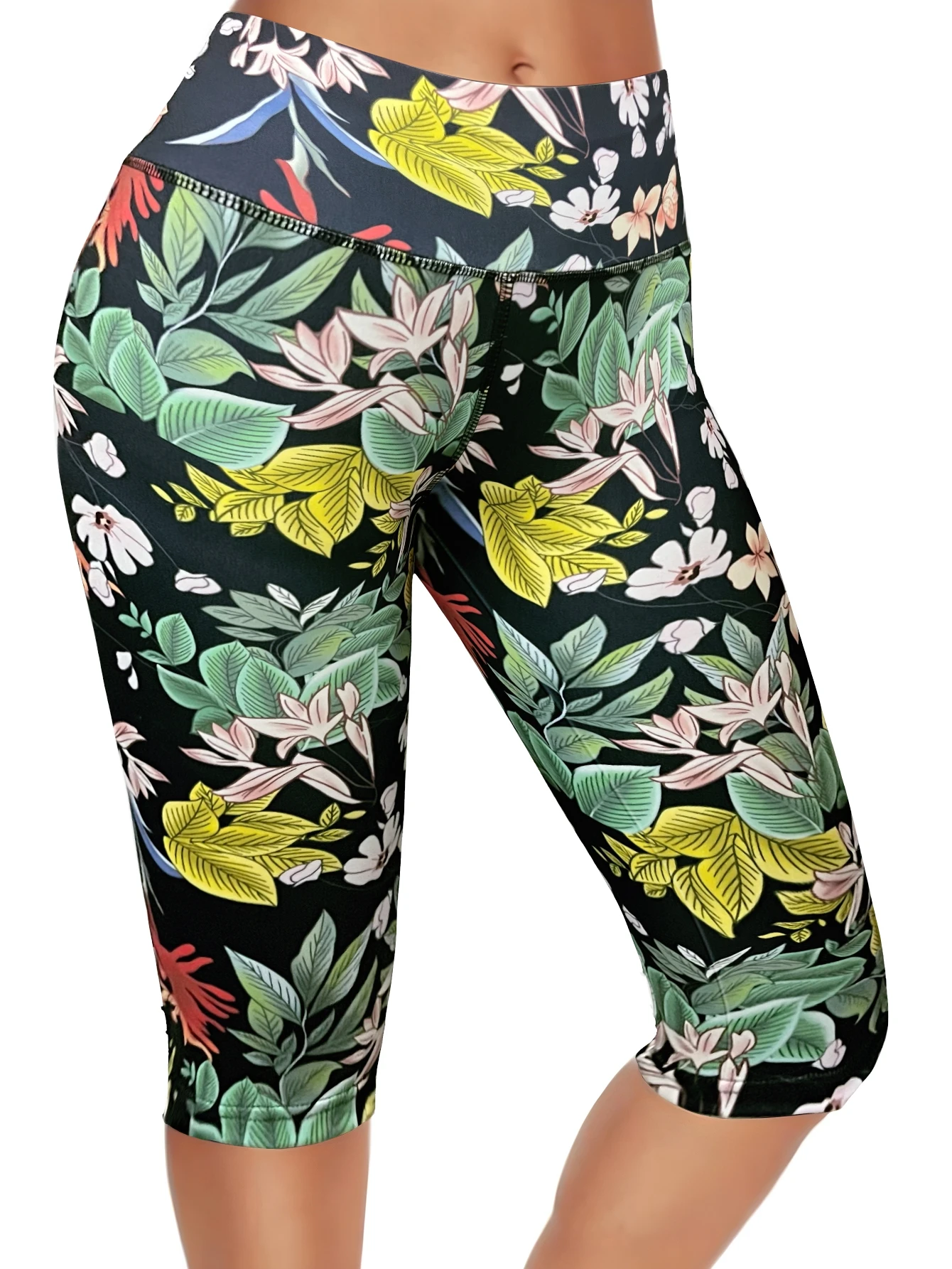 Floral Printing Yoga Base Pants Women\'s Fitness Running High Waist Hip Pants Running Sports Fitness Fast Dry Sports Pants