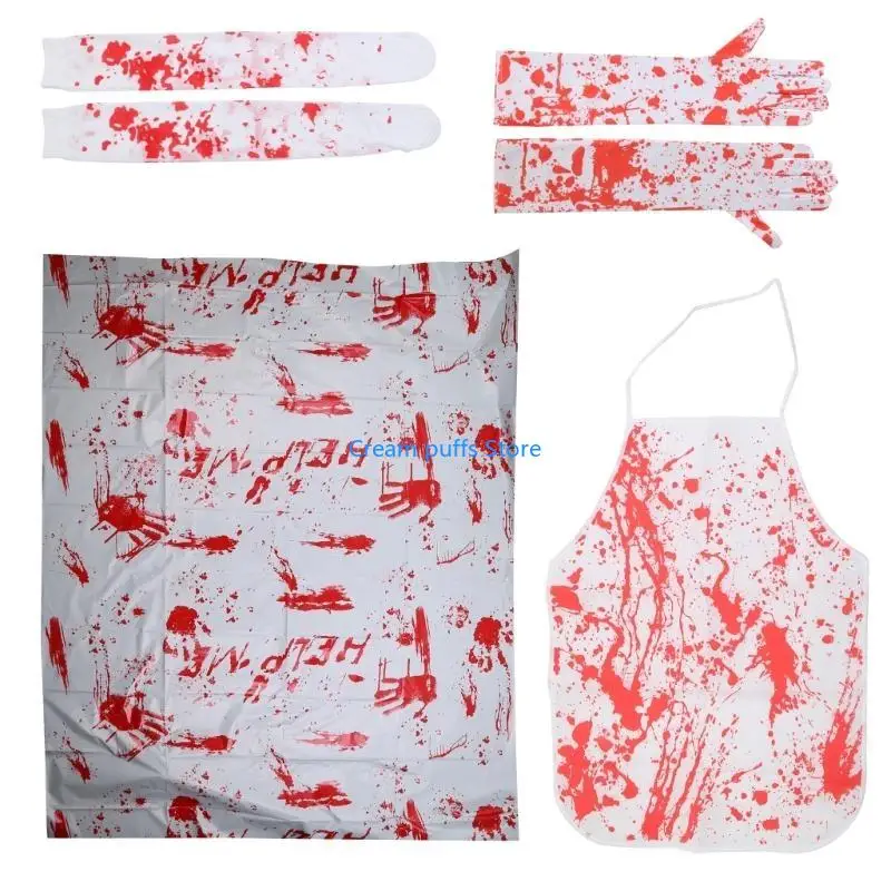 50LE Spooky Girls Tablecloth Halloween Bloody Gloves with Apron&Stocking Set